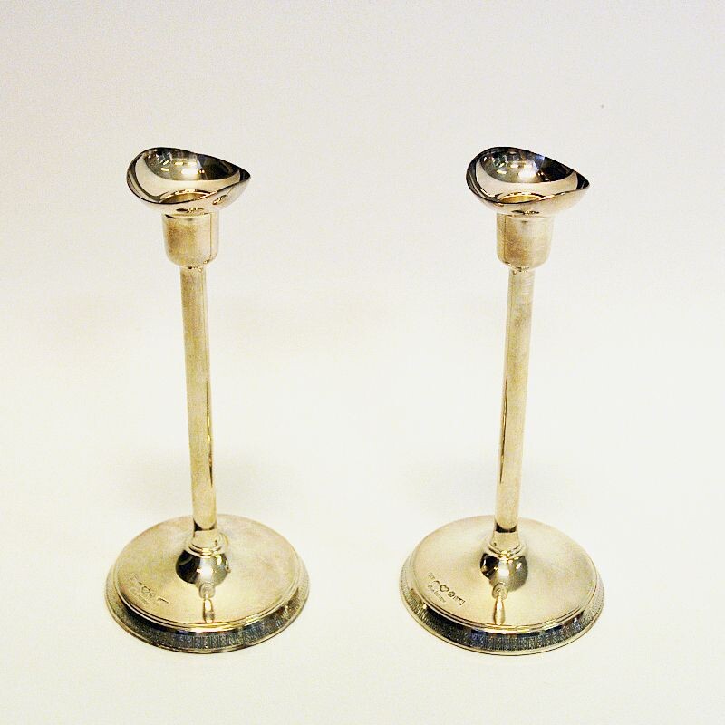 Vintage Silver candleholder pair by Ainar Axelsson for GAB Sweden 1967