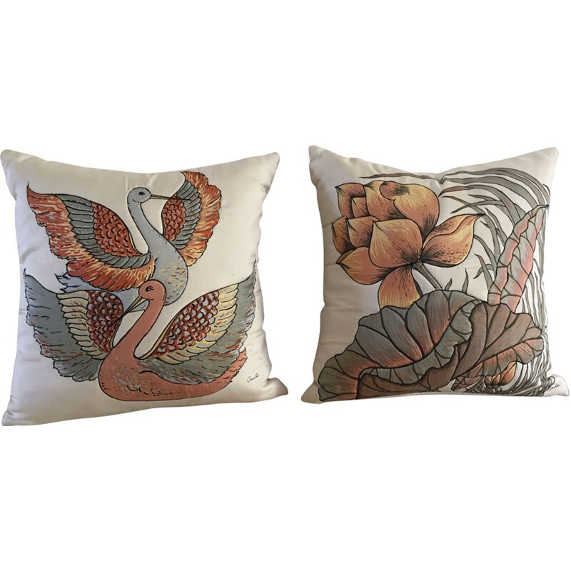 Pair of Vintage Pure Silk Cushions