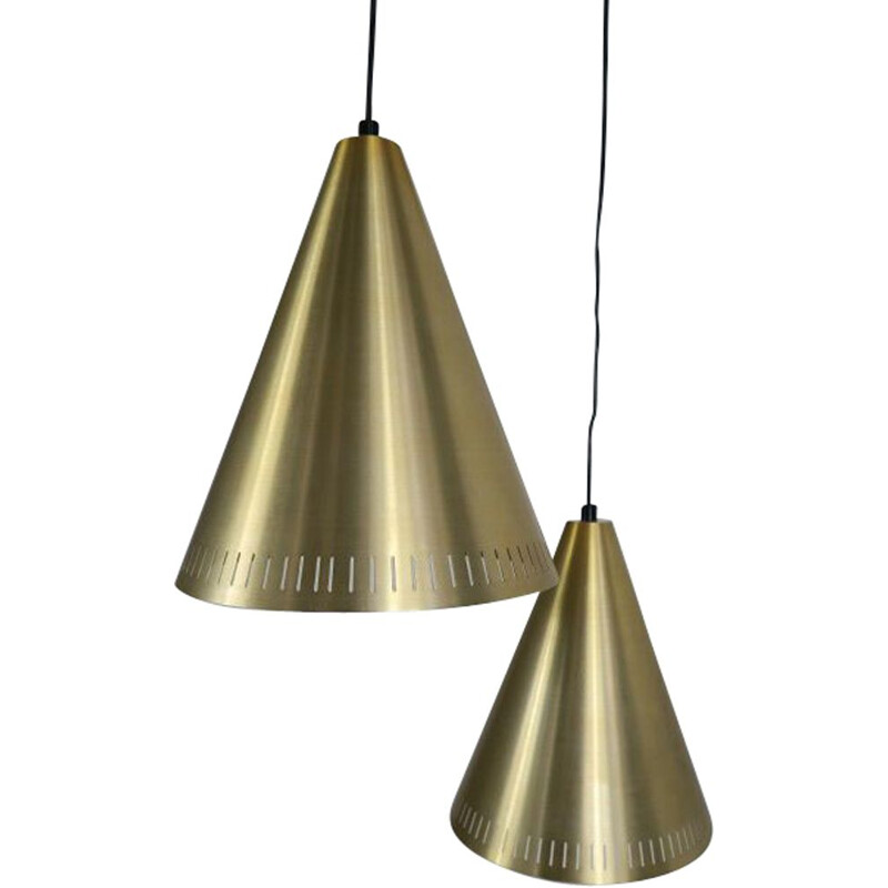 Pair of vintage brass pendant lamps by Svend Aage Holm Sorensen