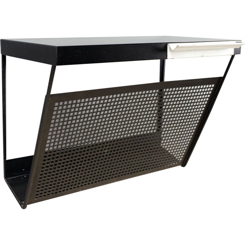 Vintage black magazine rack by Tjerk Reijenga for Pilastro 1960