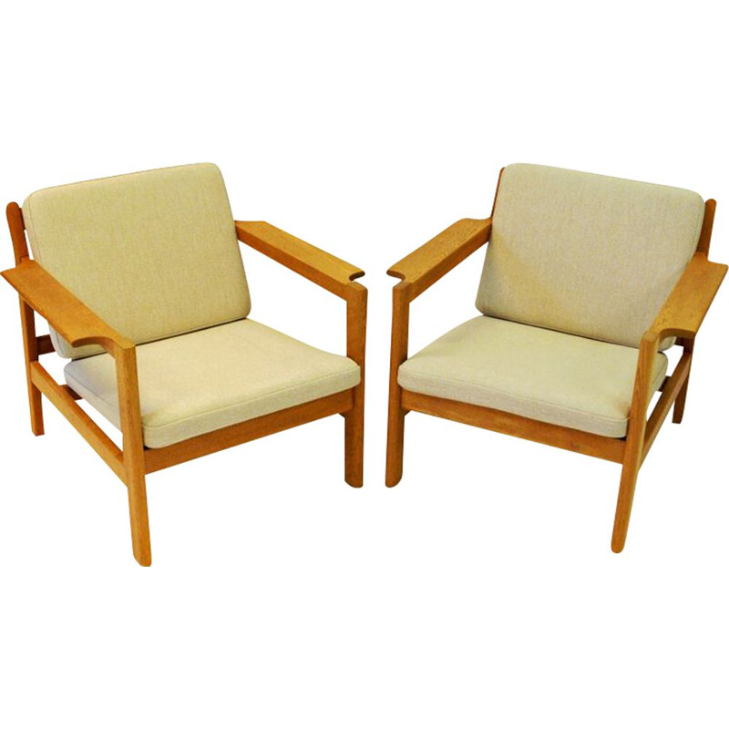 Pair of vintage teak armchairs mod 227 by Børge Mogensen Danish 1960s