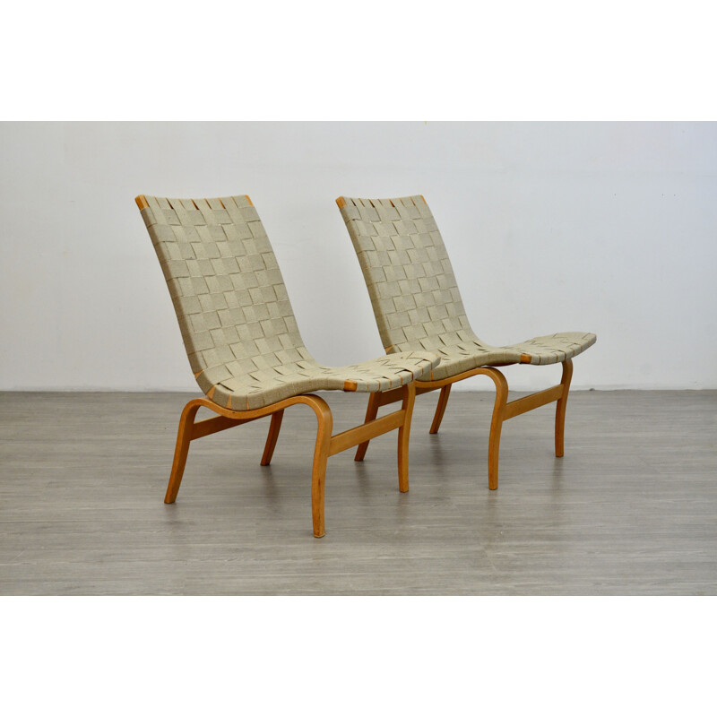 Pair of vintage Eva chairs by Bruno Mathsson Sweden