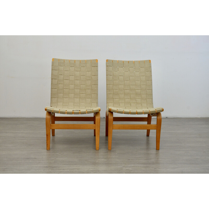 Pair of vintage Eva chairs by Bruno Mathsson Sweden