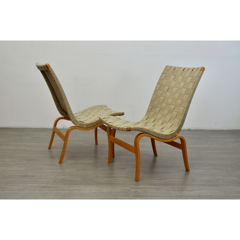 Pair of vintage Eva chairs by Bruno Mathsson Sweden