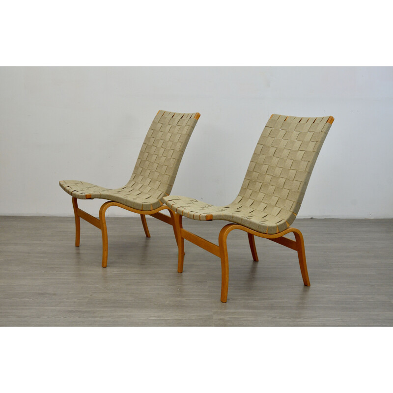 Pair of vintage Eva chairs by Bruno Mathsson Sweden