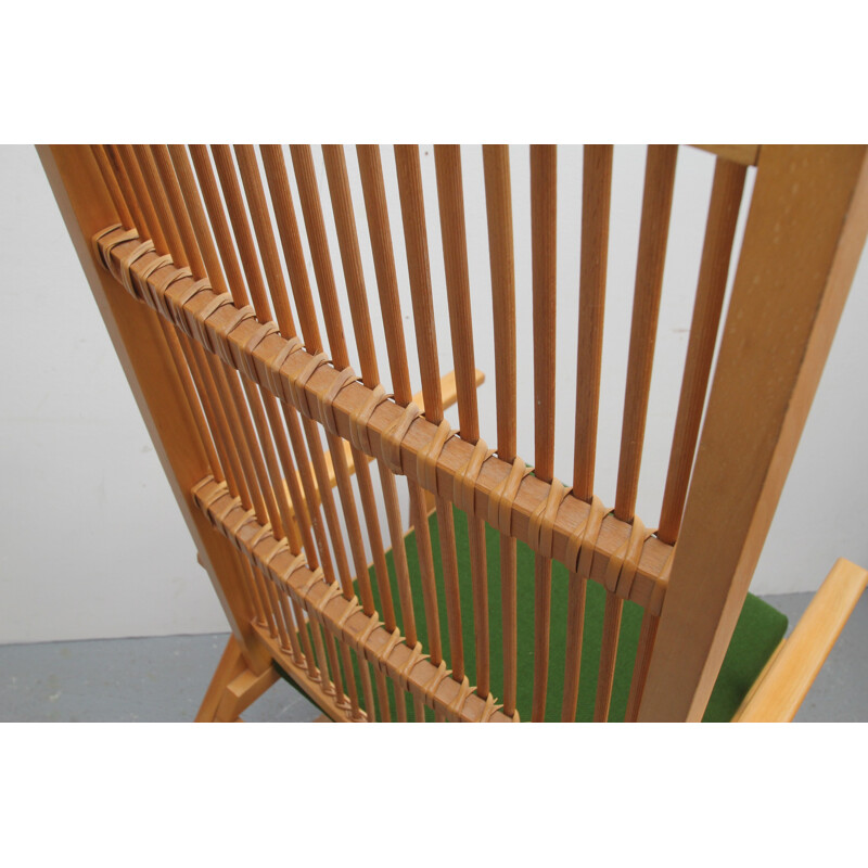 Rocking chair in green fabric and bamboo - 1950s