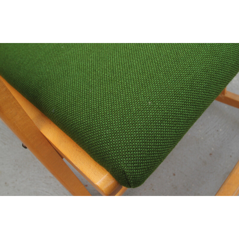 Chaise à bascule en tissu vert et bambou - 1950