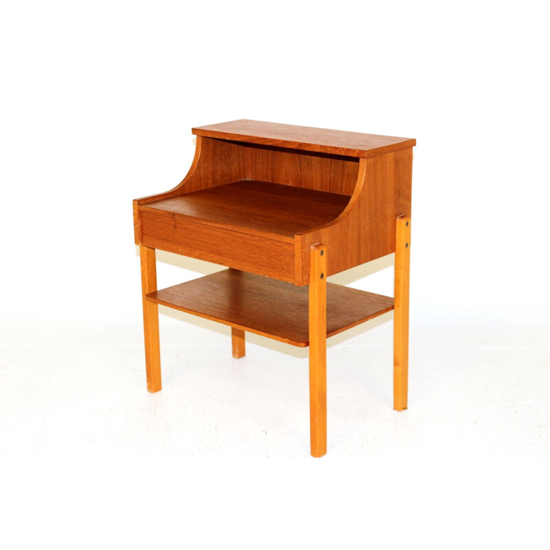 Vintage teak and beech bedside table, Sweden 1960