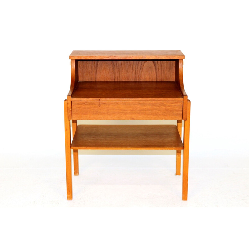 Vintage teak and beech bedside table, Sweden 1960