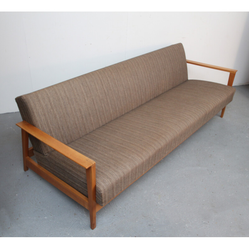 3-seater convertible sofa in brown fabric - 1960s