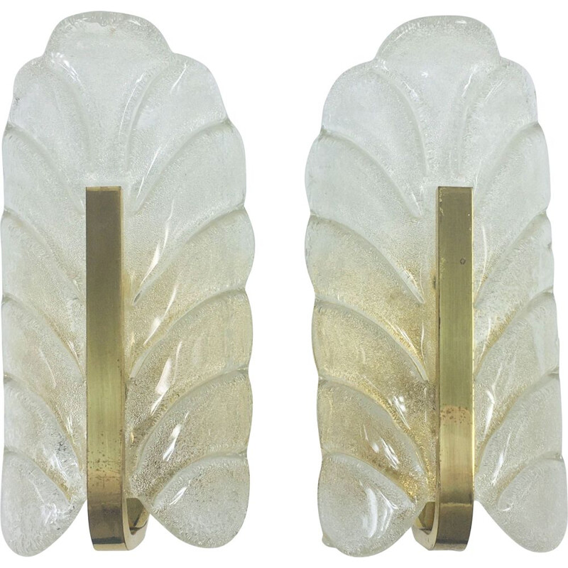 Pair of vintage wall lamp in sheet glassby Carl Fagerlund for Orrefors 1970