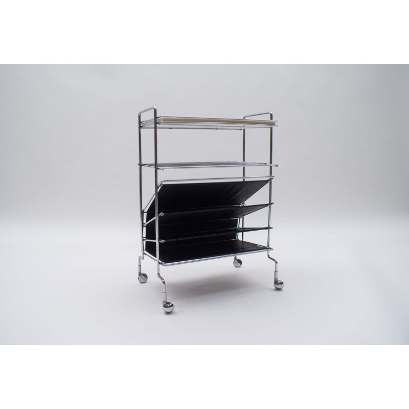 Vintage Chrome Magazine Rack on Wheels, 1960s