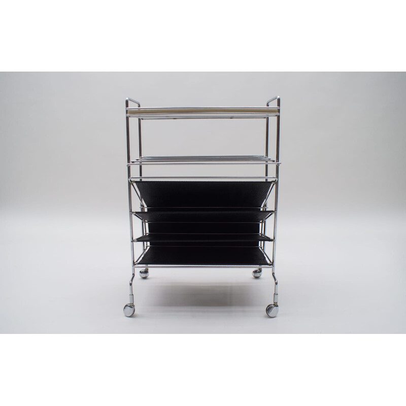 Vintage Chrome Magazine Rack on Wheels, 1960s