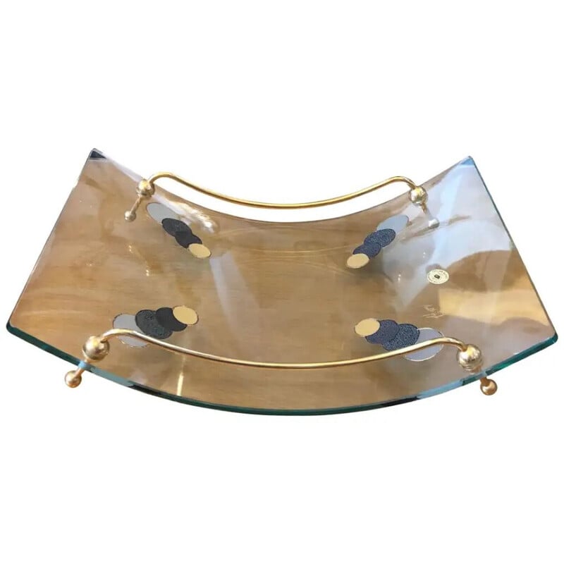 Mid-Century Curved Glass and Brass Magazine Rack Italian 1980