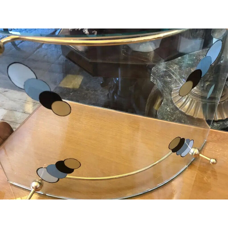 Mid-Century Curved Glass and Brass Magazine Rack Italian 1980