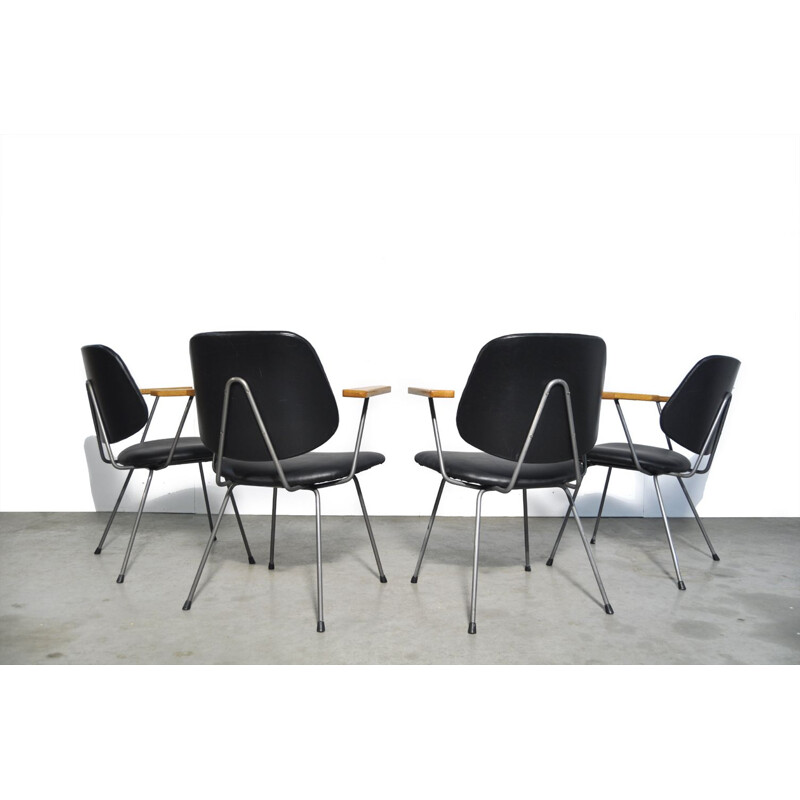 Set of 4 mid-century vintage industrial dining chairs by Wim Rietveld for Kembo, Netherlands 1950s