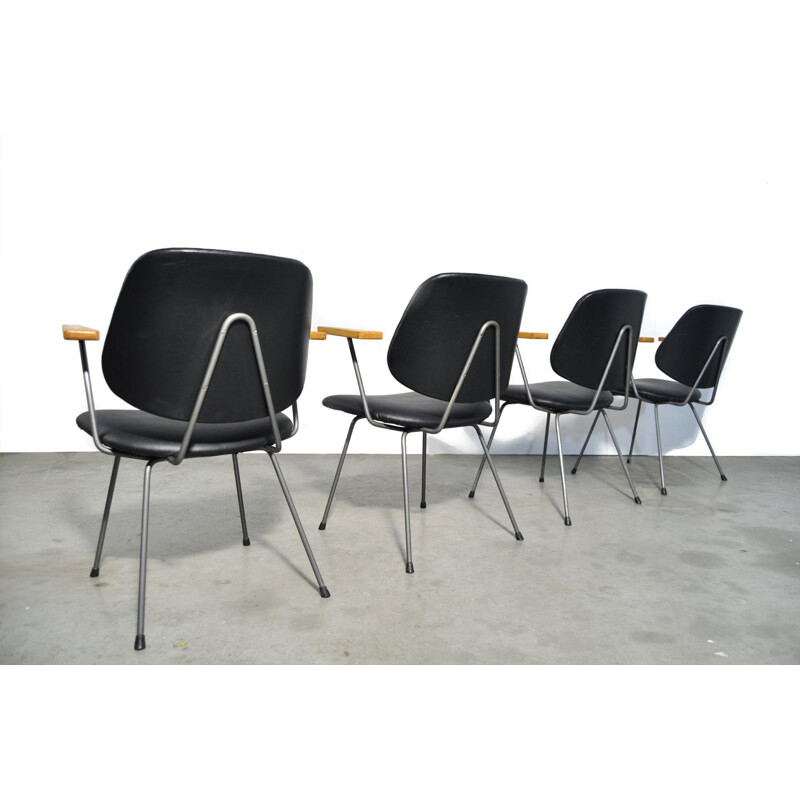 Ensemble de 4 chaises vintage industrielles par Wim Rietveld pour Kembo, Pays-Bas 1950