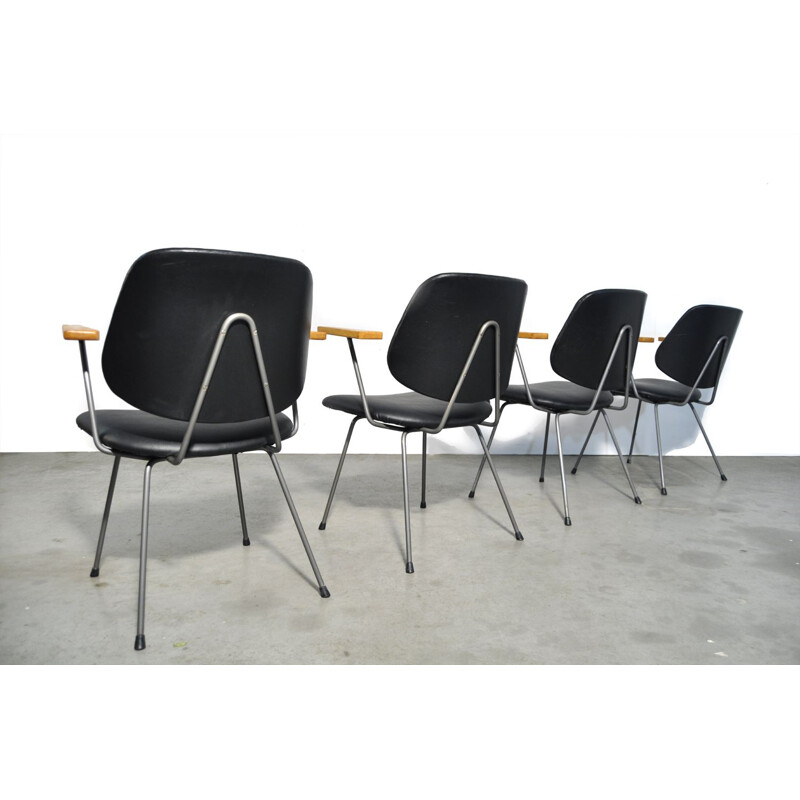 Set of 4 mid-century vintage industrial dining chairs by Wim Rietveld for Kembo, Netherlands 1950s