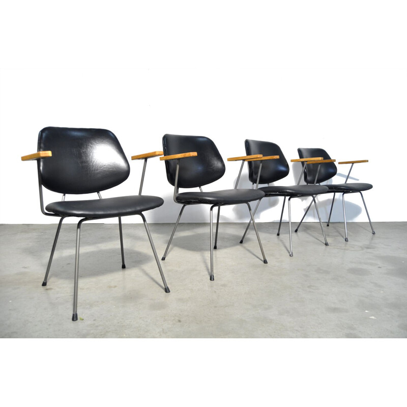 Set of 4 mid-century vintage industrial dining chairs by Wim Rietveld for Kembo, Netherlands 1950s