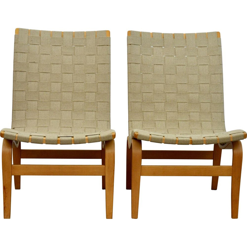 Pair of vintage Eva chairs by Bruno Mathsson Sweden