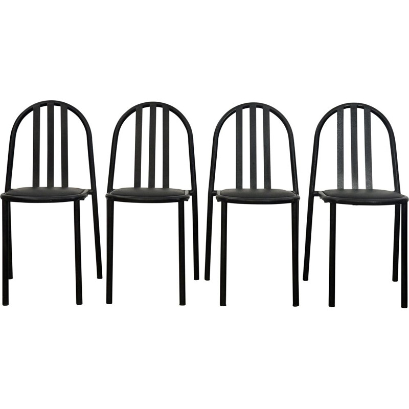 Set of 4 vintage Black Dining Chairs by Robert Mallet Stevens