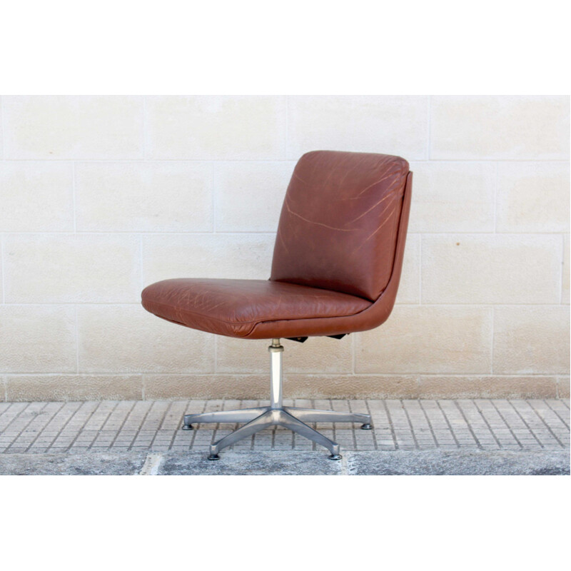 Vintage Brown Leather Armchair 1960s