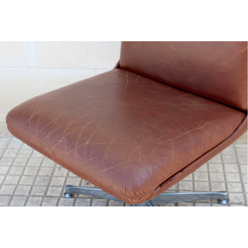 Vintage Brown Leather Armchair 1960s