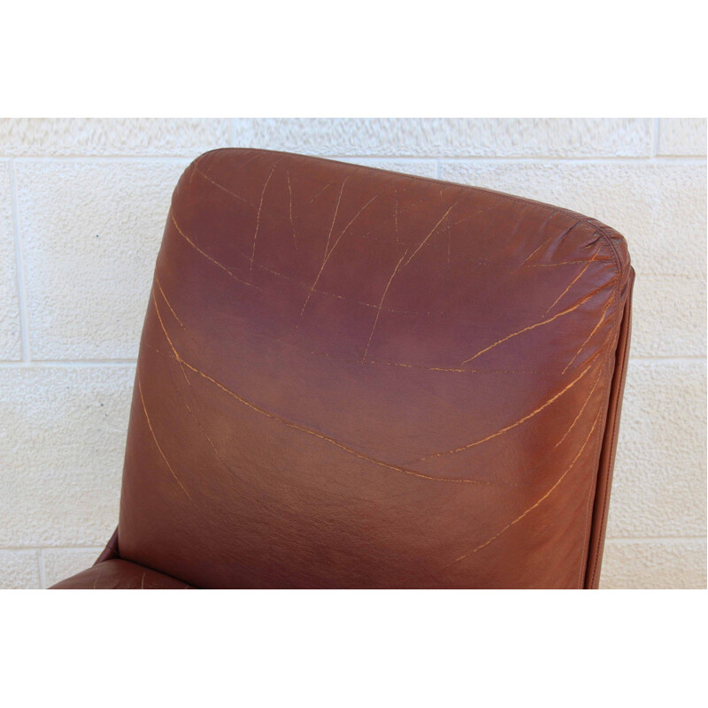Vintage Brown Leather Armchair 1960s