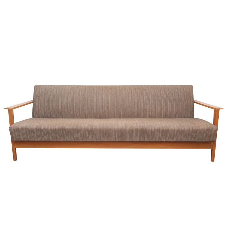 3-seater convertible sofa in brown fabric - 1960s
