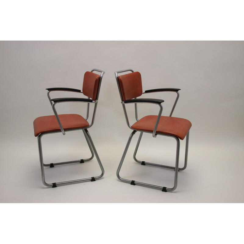 Set of 4 vintage tubular frame dining room chairs model 114 and 214 Gispen