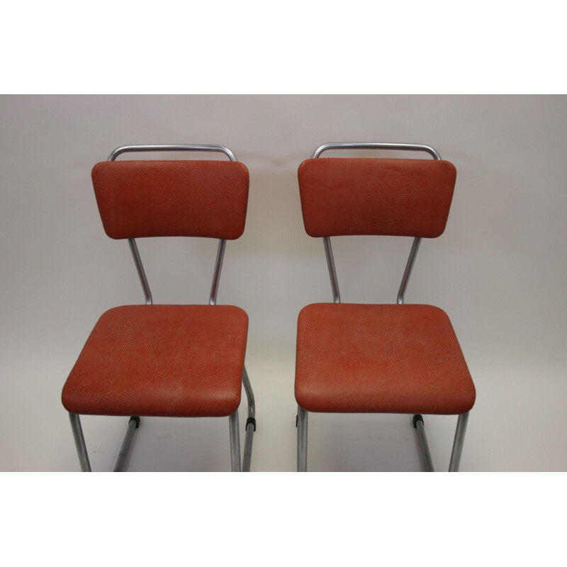 Set of 4 vintage tubular frame dining room chairs model 114 and 214 Gispen