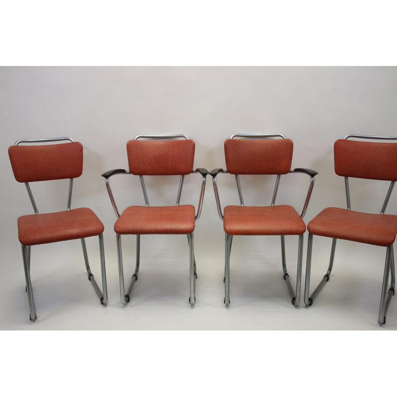 Set of 4 vintage tubular frame dining room chairs model 114 and 214 Gispen