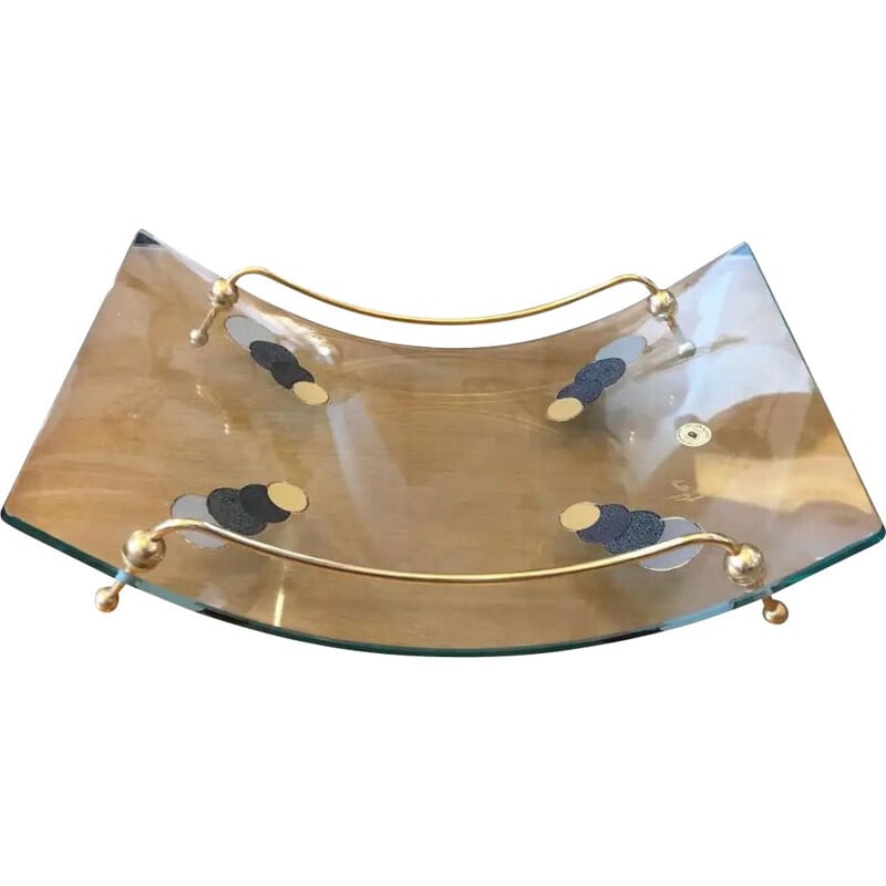 Mid-Century Curved Glass and Brass Magazine Rack Italian 1980