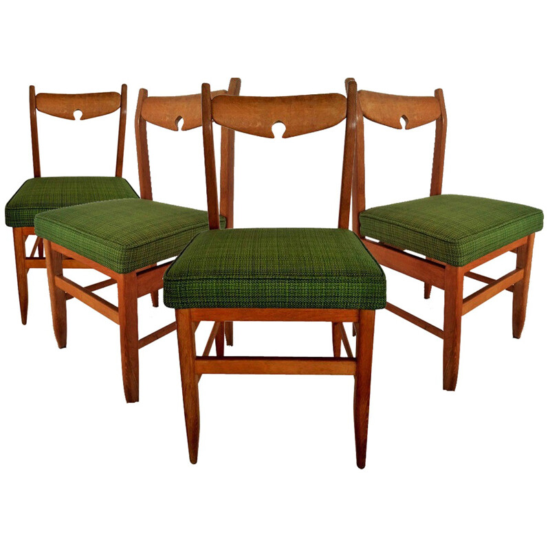 Set of 4 "Benoit" chairs in green fabric, R. GUILLERME & J. CHAMBRON - 1960s