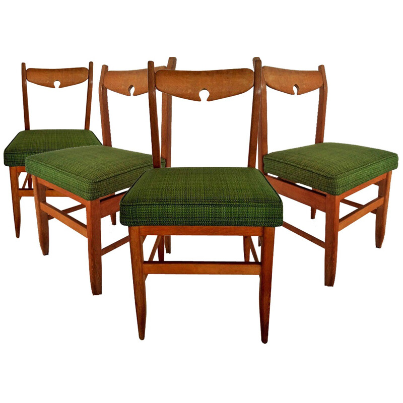 Suite de 4 chaises "Benoit" en tissu vert, R. GUILLERME & J. CHAMBRON - 1960
