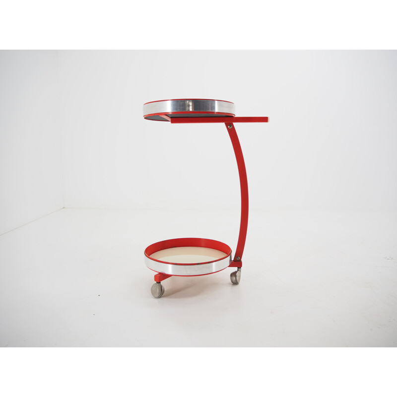 Midcentury Bar Cart  Trolley with Opaxite Glass, Czechoslovakia, 1960s