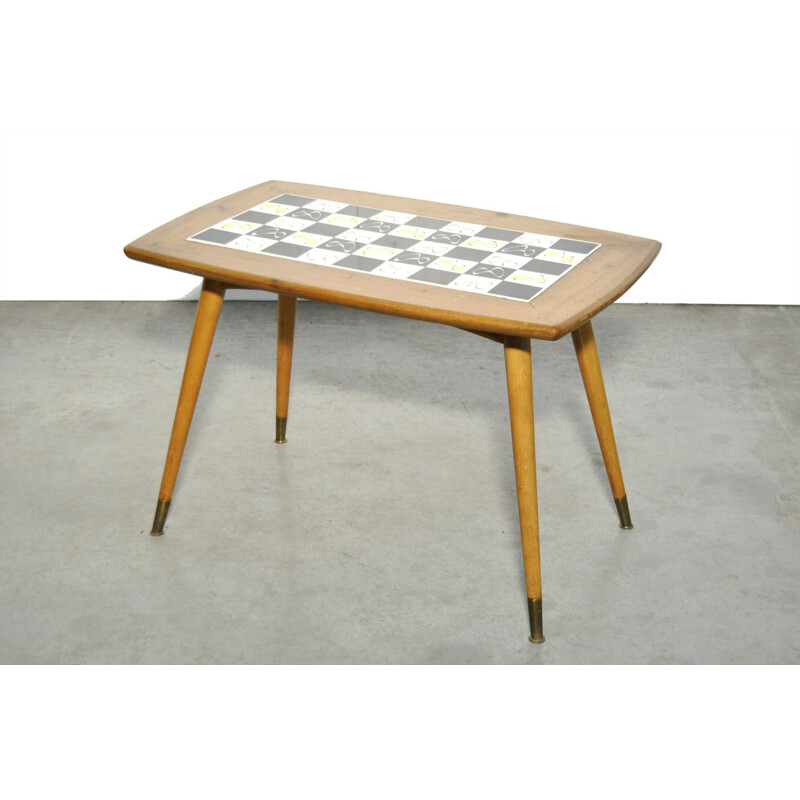 Mid-century wooden side table with inlaid tiles, Switzerland 1960s
