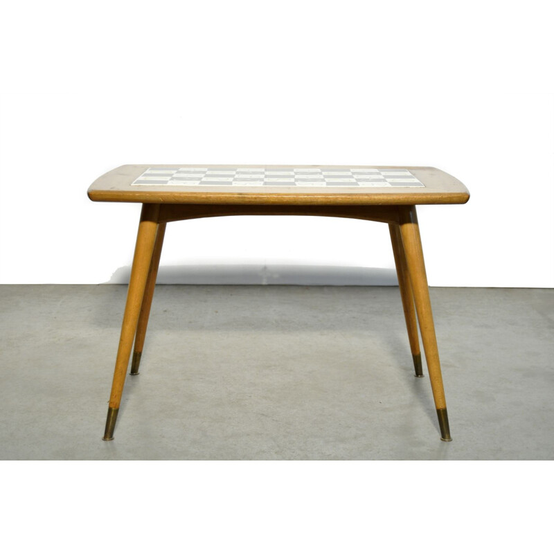 Mid-century wooden side table with inlaid tiles, Switzerland 1960s