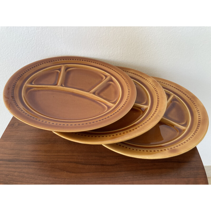 Juego de 3 platos de fondue vintage de Poterie de Gien, Francia 1970