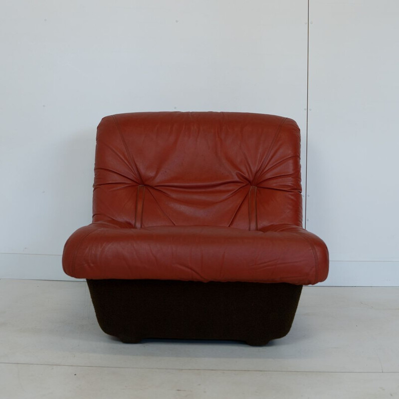 Gruppo di sedili in pelle rossa vintage Lev