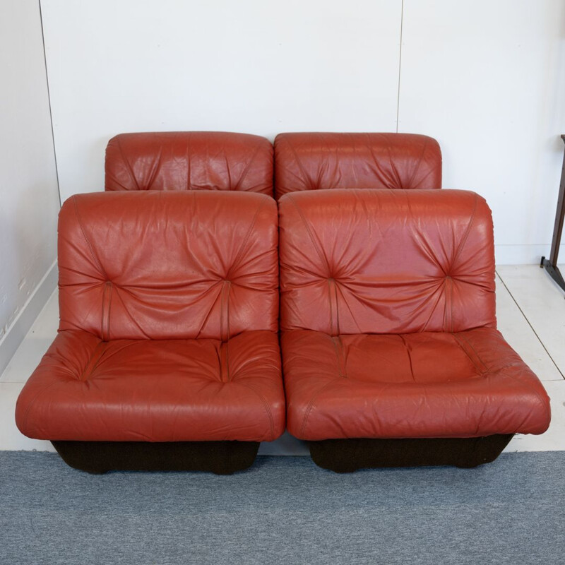 Sitzgruppe aus rotem Leder Vintage Lev