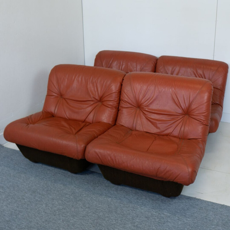 Gruppo di sedili in pelle rossa vintage Lev