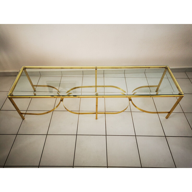 Vintage low XXL brass and italian glass console 1960