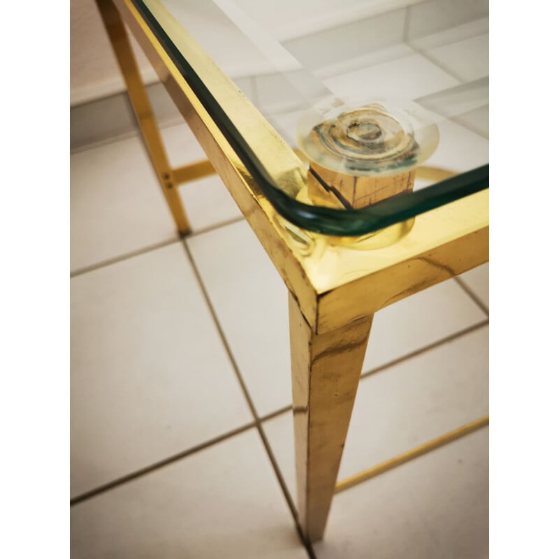 Vintage low XXL brass and italian glass console 1960