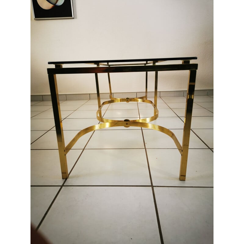 Vintage low XXL brass and italian glass console 1960