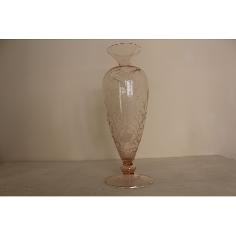 Vintage Vase in Murano glass Blown and Art Deco engraved
