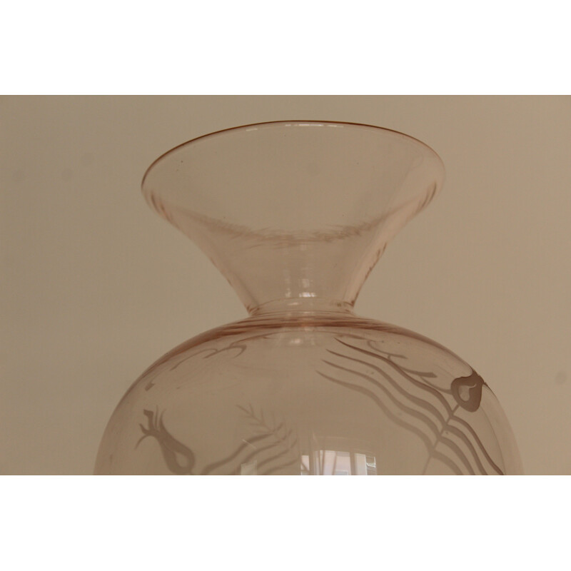 Vintage Vase in Murano glass Blown and Art Deco engraved