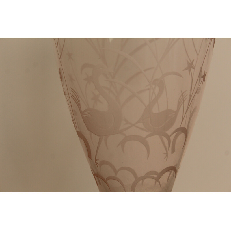 Vintage Vase in Murano glass Blown and Art Deco engraved