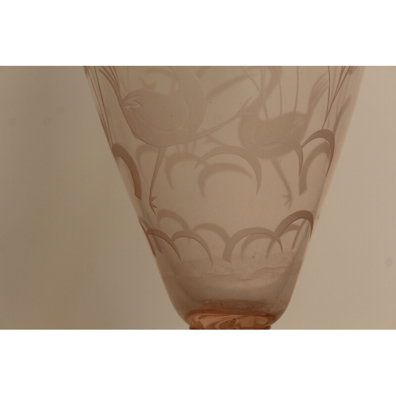 Vintage Vase in Murano glass Blown and Art Deco engraved