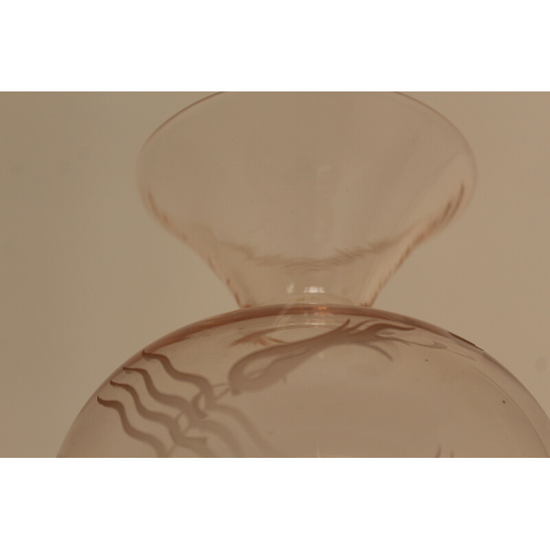 Vintage Vase in Murano glass Blown and Art Deco engraved